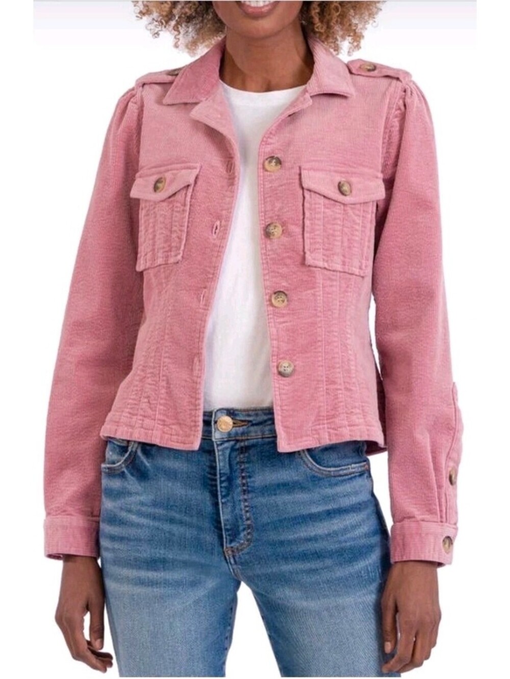 KUT from the Kloth Pink Corduroy Button Front Jacket Size M